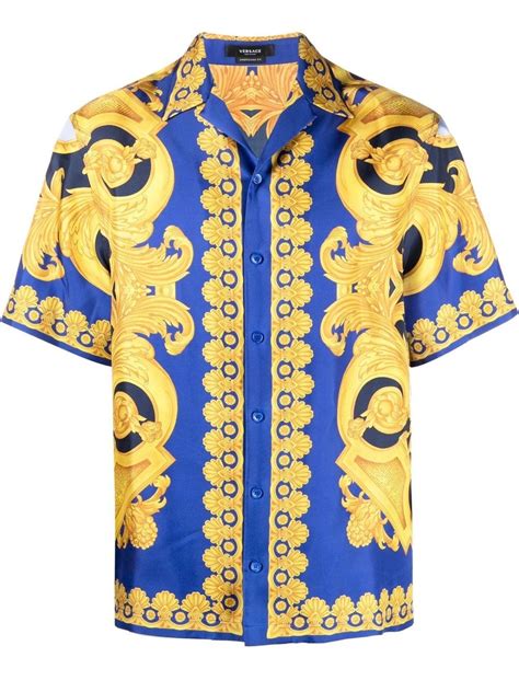 versace blue baroque print silk shirt|versace blue t shirt.